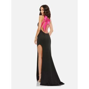 One shoulder Mac Duggal pink bow and black dress